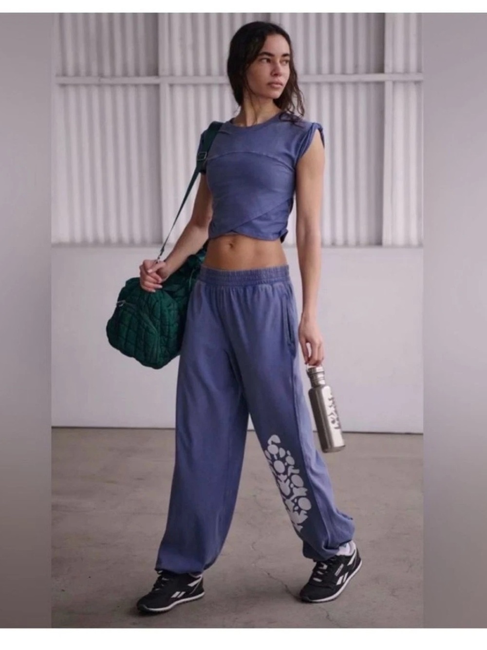 FP MOVEMENT SET Hot Shot Logo Crossover Top & Joggers Indigo Blue Sz L NWT